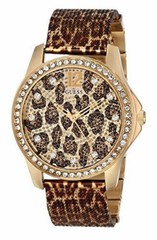 GUESS Women’s Animal Print Mesh Gold Tone Stainless Steel Watch U0333L1