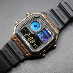 CASIO AE-1200WHD. Royale World Time Watch Mod. Blue Filter. Negative Display