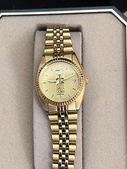 Gold Tone Seiko Bracelet Watch With Anniversary Logo Dial 7N83-0041