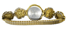 Vintage LA Express Womens Watch Gold Tone Flower Charm Link Bracelet Floral Dial