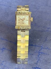 Hilton Windup Wristwatch 17 Jewels Baton Indices Clear Stones Fold Over *RUNS*