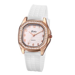 Women Girls Rhinestone Square Dial Jelly Silicone Band Quartz Analog Wrist Watch