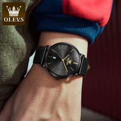OLEVS Watch 30m Waterproof Ultrathin Quartz Wristwatch Leather Band Men Women