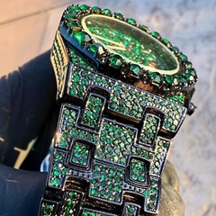 Men’s Green Ice Chunky Hip Hop Watch CZ Iced Bling Out Arabic Numerals 8.5″