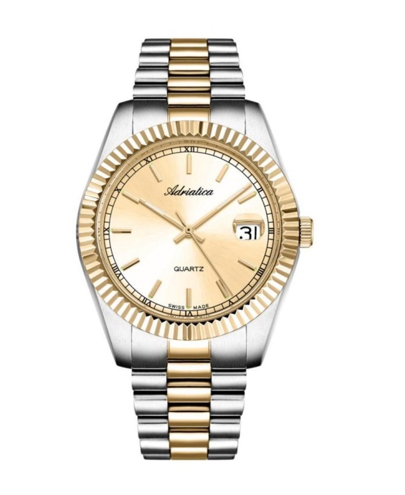 ADRIATICA Men Quartz Casual Watch Classic Dress Gold color Dial Waterproof Swiss