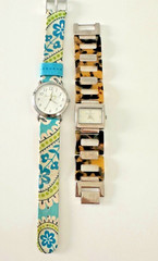 Vera Bradley Watch Tortoise Color Capri Blue Paisley Set of 2 Need batteries