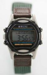 Relic Digital Gray Men’s Silver Black Green Nylon Date Alarm Light Quartz Watch