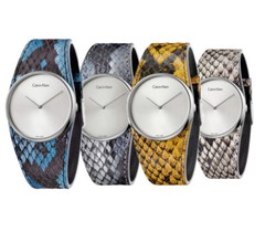 Womens Watch CK CALVIN KLEIN SPELLBOUND Leather Python Silver Gray Beige Blue