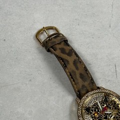 Betsey Johnson Watch Women 37mm leopard Bling Animal Print Gold Tone New Battery