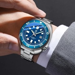 44MM QINGXIYA Tuna Quartz Mens Watch Stainless Steel 30M Waterproof Luminous NEW