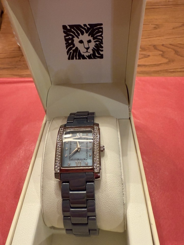 Anne Klein Ceramic Jeweled Bracelet Watch Ref Number: 10/9923 EUC Blue Grey