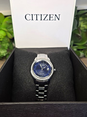 Citizen Eco-Drive Silhouette Crystal Blue Dial Crystal Bezel SS Bracelet 30mm