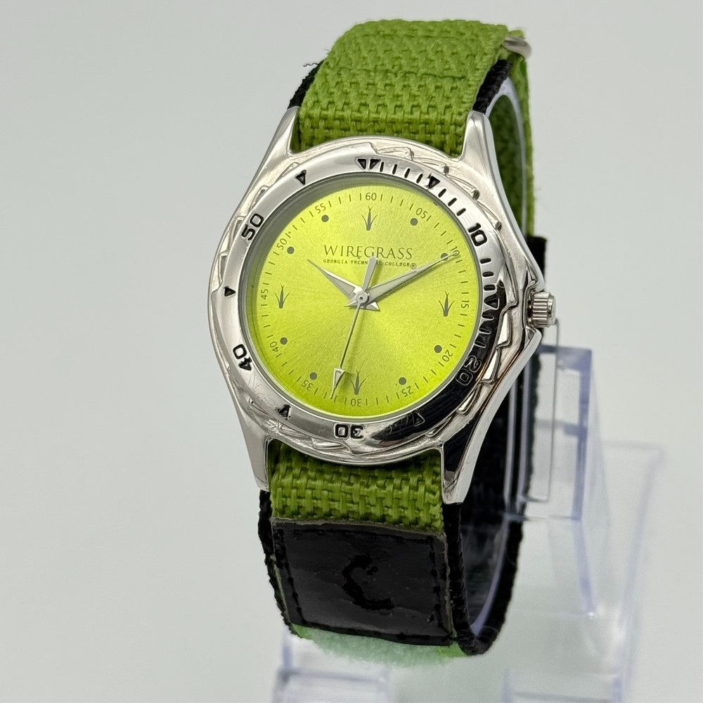 Unisex Wiregrass Georgia Technical College Silver Tone, Green Dial Watch, Runs