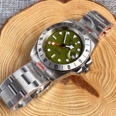 39mm Tandorio Green Dial Snowflake Hand Japan NH34A GMT Automatic Mens Watch