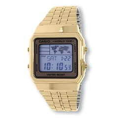 CASIO A500WGA-9 Vintage Digital Quartz World Time Stainless Steel Watch Gold
