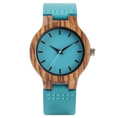 Ladies Blue Dial Wood Case Watch Genuine Leather Strap Quartz Valentine’s Day