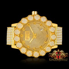 Flower Pave Icy Bezel Custom Yellow G/P Tone Genuine Diamond Dial IceHouse Watch