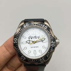 Eddie Bauer Watch Men 39mm Silver Tone Black Band 100M #0056 New Battery