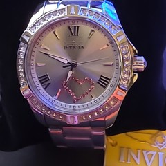 Invicta Women’s Quartz Watch Silver Dial Heart Gem-Set Bezel SS Bracelet Box