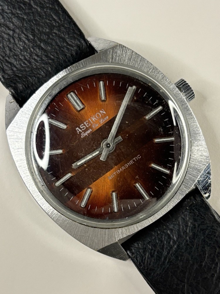ASEIKON Vintage 1960’s Men’s Manual Orange Dial Silver Steel Square Watch