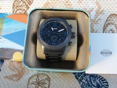 FOSSIL BQ 2109IE AIDEN BLACK DIAL WITH BLUE ACCENTS GUNMETAL STAINLESS BRACELET