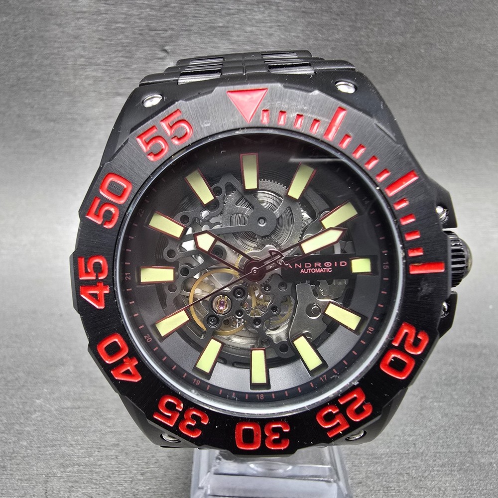 Android Corsair Skeleton Automatic Watch Men 49mm Black Dial Black Round Runs