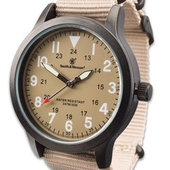 Smith & Wesson Tan Canvas Tactical Military Case 30m Water Resistant Watch