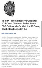 🔥💎Invicta Reserve Gladiator 1.75 Carat Diamond Swiss Ronda Z60 58.3mm 48419
