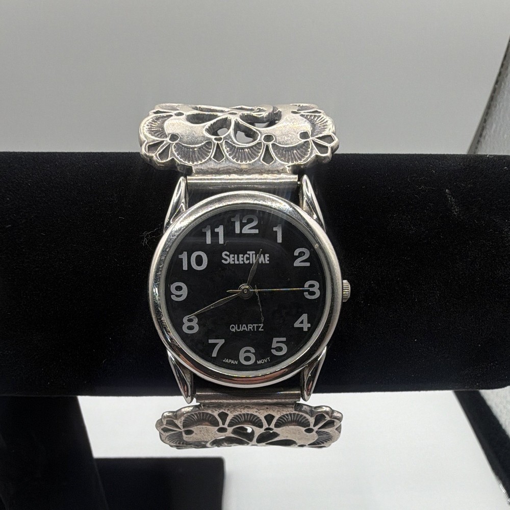 Selectime signed AJW Analog Watch Black Dial 925 Silver Bracelet