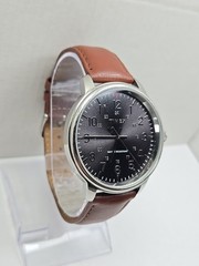 Mens Timex Classic Core 43mm Black Dial Brown Leather Watch New Battery Quartz