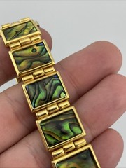 Vtg LA Express Ladies 21mm Watch Gold Tone Abalone Band MOP Dial 7″ – RUNS
