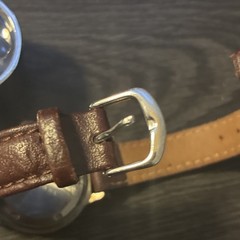 L.L. Bean Field Co. Quartz wristwatch blue dial brown leather strap 100m date