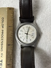 Eddie Bauer Military-Style Field Watch Day/Date French Mov’t Brown Leather Band