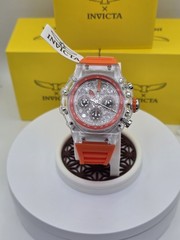 Invicta Racing Vaulthan Men’s Watch 69679 44mm Clear/Orange Band New!!