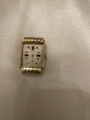 Vintage rectangular Gold Tone Watch With Gemstone Markers