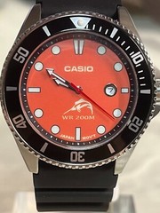 Watch Casio Duro MDV-106- MOD Orange Dial Luminous Green 200 Meter WR Date