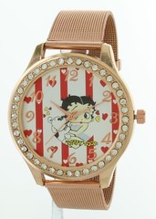 Betty Boop Women’s Rose Gold tone Analog Wristwatch Metal Mesh Band 44mm BBMRG28