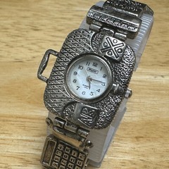 Mayfair Quartz Watch Women Silver Ornate Japan Movt MOP Dial Analog New Battery