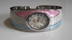 Women’s Number Dial Pink, Blue & White Fashion Cuff Bangle Watch