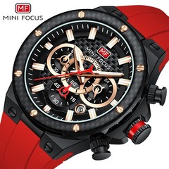 MINI FOCUS Men’s Silicone Multifunction Chronograph Calendar Sports Quartz Watch