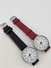 2X Women’s Field Watch 34MM White Dial Black Red Faux Leather Bands NEW Battery