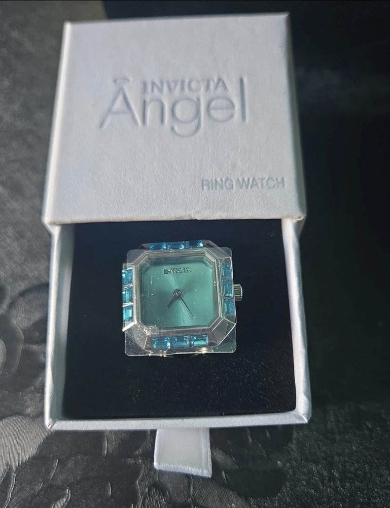 49579 Invicta Mini Angel Blue Dial Gem-Set Bezel Ring Watch 21.5mm