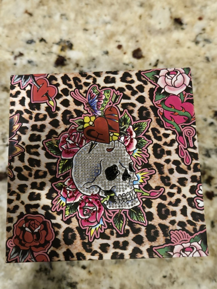 Ed Hardy Women’s Watch Skull Flowers Rhinestone Dial Gold Charm NWT