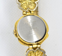 Vintage LA Express Womens Watch Gold Tone Flower Charm Link Bracelet Floral Dial