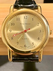 Philip Mercier Gold Watch Red Second Hand Leather Strap Quartz