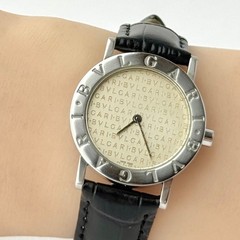 BVLGARI BB30SLD Ladies Watch Ivory Dial New Black Strap Battery Rare 30mm