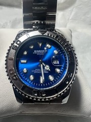 BINBOND, water resistant, famous design, navy blue, magnify on date,42mm Mens