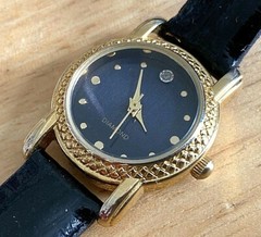 Vintage FMD Lady Gold Tone Genuine Diamond Analog Quartz Watch~New Battery