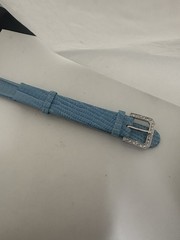 Jean Dousset Light Blue Genuine Leather Band Rhinestone Buckle Women 12mm