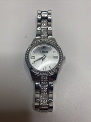 Folio Women’s Analog Watch Bracelet Band Rhinestones Silver Toned No Battery